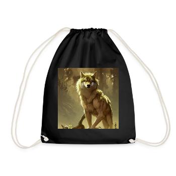 Lone Wolf - Drawstring Bag - black - Front