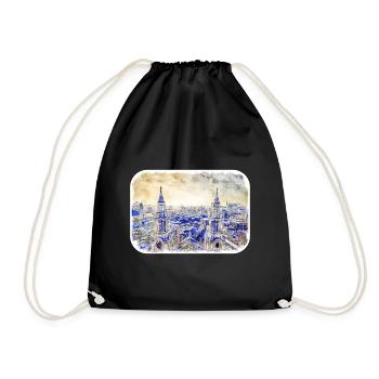 Londres Royaume-Uni Aquarelle Croquis Peinture dessinée à la main - Sac de sport léger - noir - Devant