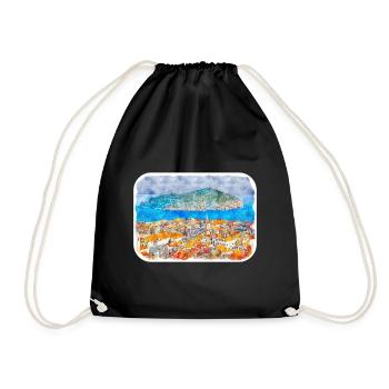 Dubrovnik Kroatien Aquarell Skizze Illustration - Turnbeutel - Schwarz - Vorne