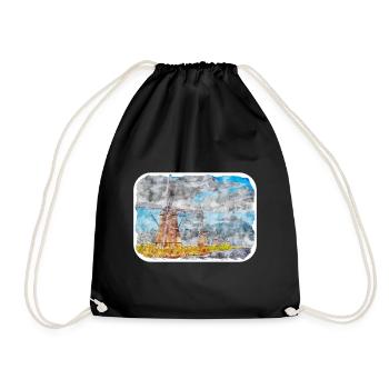 Pays-Bas Aquarelle Croquis Dessin Illustration - Sac de sport léger - noir - Devant