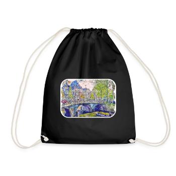 Amsterdam Pays-Bas Aquarelle Dessin - Sac de sport léger - noir - Devant