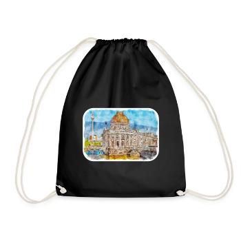 Berlin Allemagne Aquarelle Croquis Dessiné Peinture - Sac de sport léger - noir - Devant