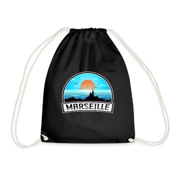 Marseille France Skyline Vintage Sunset Travel Sou - Drawstring Bag - black - Front