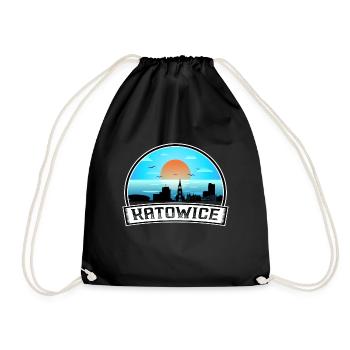 Katowice Poland Skyline Vintage Sunset Travel Souv - Drawstring Bag - black - Front