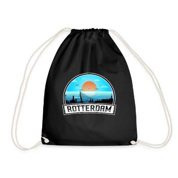 Rotterdam Netherlands Skyline Vintage Sunset Trave - Drawstring Bag - black - Front