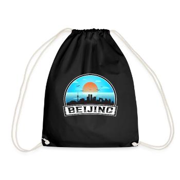 Peking China Skyline Vintage Sonnenuntergang Reise Souven - Turnbeutel - Schwarz - Vorne