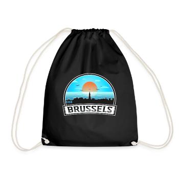 Brussels Belgium Skyline Vintage Sunset Travel Sou - Drawstring Bag - black - Front