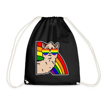 Regenbogen Lgbt Cool Lama Gleichberechtigung Herz - Turnbeutel - Schwarz - Vorne