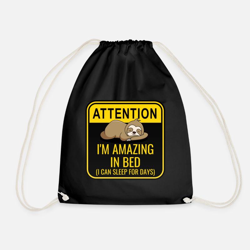 Amazing in Bed Sloth Hibernation Attention Warning - Drawstring Bag - black