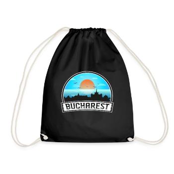 Bucharest Romania Skyline Vintage Sunset Travel So - Drawstring Bag - black - Front