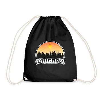 Chicago Illinois Usa Skyline Vintage Sunset Travel - Drawstring Bag - black - Front