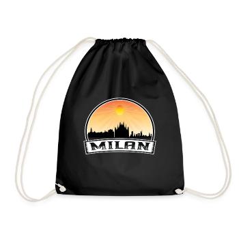 Milan Italy Skyline Vintage Sunset Travel Souvenir - Drawstring Bag - black - Front
