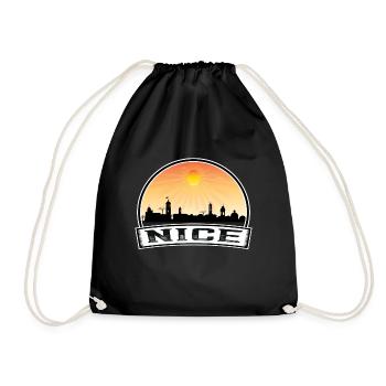 Nice France Skyline Vintage Sunset Travel Souvenir - Drawstring Bag - black - Front