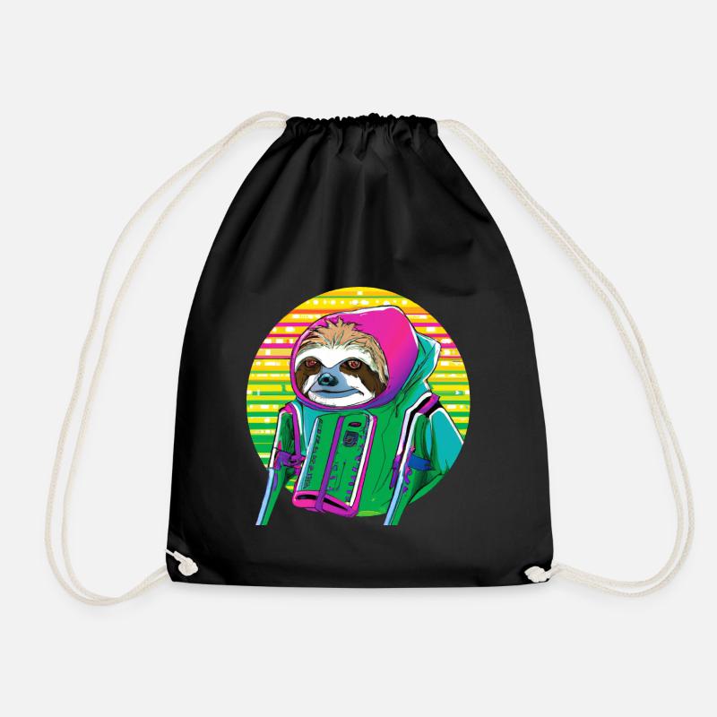 Cyber punk Sloth - Ukiyo-e style. - Drawstring Bag - black