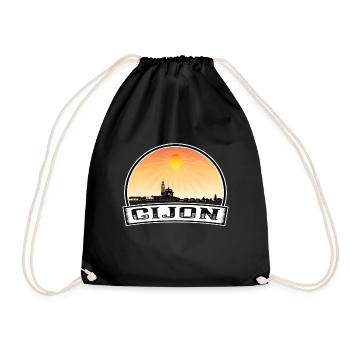 Gijon Spain Skyline Vintage Sunset Travel Souvenir - Drawstring Bag - black - Front