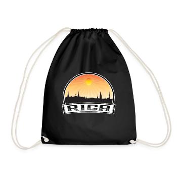 Riga Latvia Skyline Vintage Sunset Travel Souvenir - Drawstring Bag - black - Front