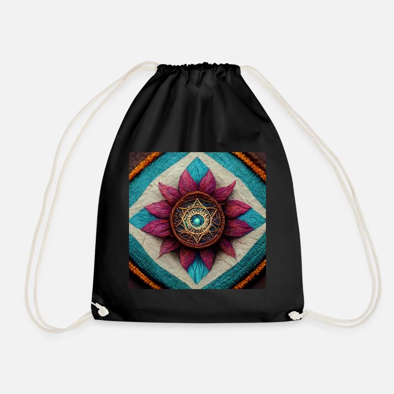 Boho Mandala Abstract - Drawstring Bag - black
