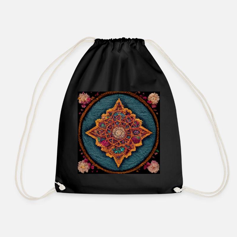 Boho Mandala Abstract - Drawstring Bag - black