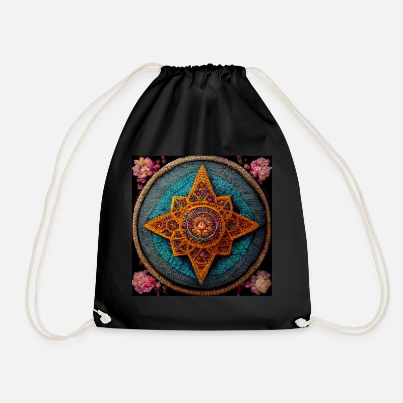 Boho Mandala Abstract - Drawstring Bag - black
