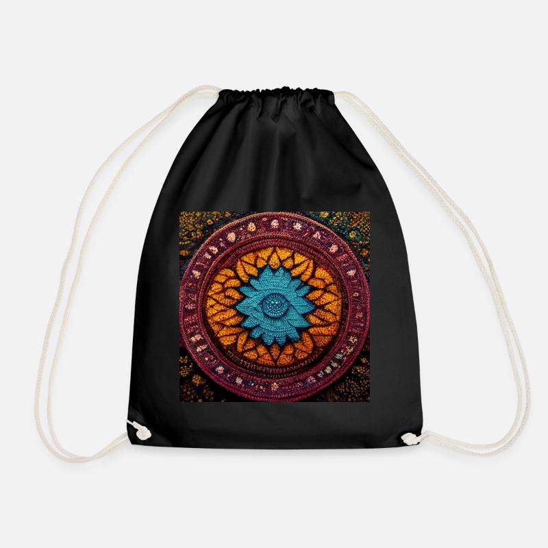 Boho Mandala Abstract - Drawstring Bag - black