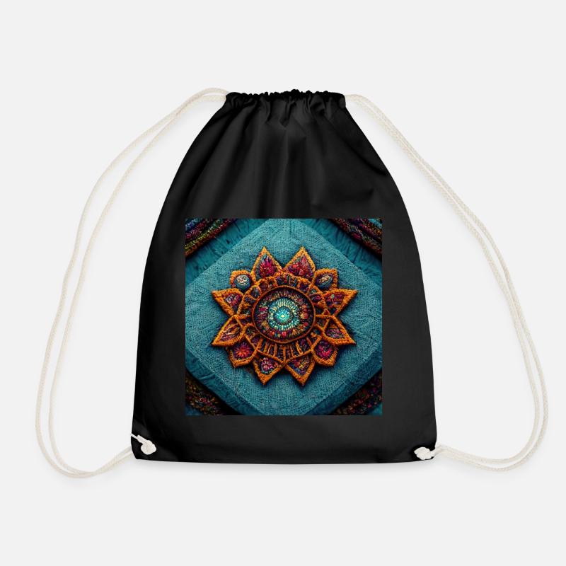Boho Mandala Abstract - Drawstring Bag - black