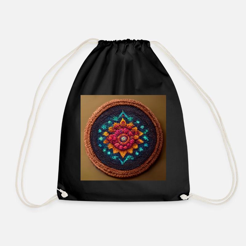 Boho Mandala Abstract - Drawstring Bag - black