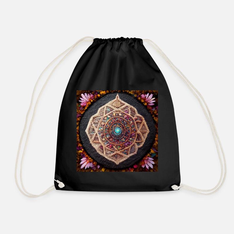Boho Mandala Abstract - Drawstring Bag - black