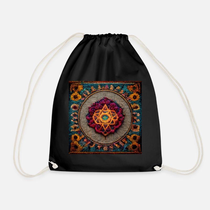 Boho Mandala Abstract - Drawstring Bag - black