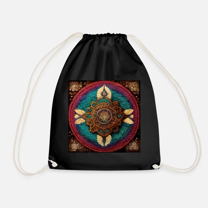 Boho Mandala Abstract - Drawstring Bag - black