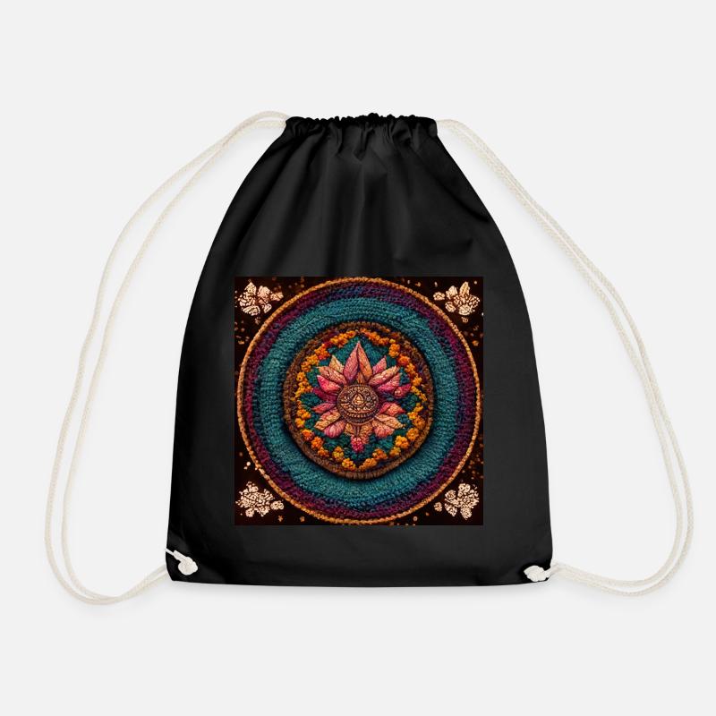 Boho Mandala Abstract - Drawstring Bag - black