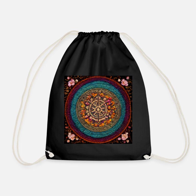 Boho Mandala Abstract - Drawstring Bag - black
