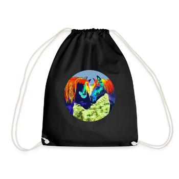 Couple de chevaux Popart cercle design - Sac de sport léger - noir - Devant
