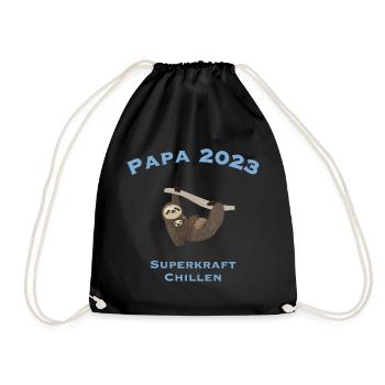 Papa 2023 mit Superkraft Chillen, Faultier - Turnbeutel - Schwarz - Vorne
