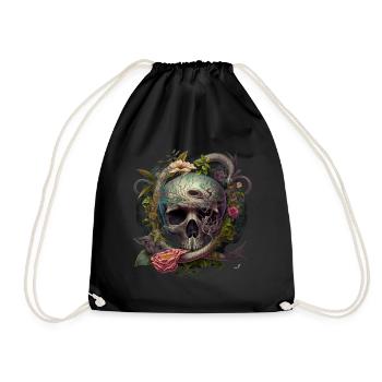 Totenkopf - Blumen ∞ Skull Floral Design - Turnbeutel - Schwarz - Vorne
