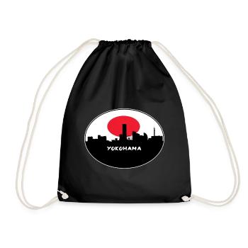 Yokohama-Japan-Flaggen-Skyline-Schattenbild-Reise - Turnbeutel - Schwarz - Vorne