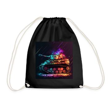 Main battle tank in cool neon colors - Drawstring Bag - black - Front