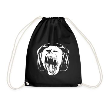 Monkey listening to music on headphones - Drawstring Bag - black - Front