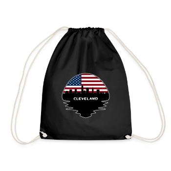 Cleveland Ohio Usa Flag Skyline Silhouette Travel - Drawstring Bag - black - Front