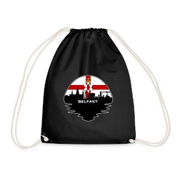 Belfast Northern Ireland Flag Skyline Silhouette T - Drawstring Bag - black - Front