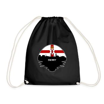 Derry Northern Ireland Flag Skyline Silhouette Tra - Drawstring Bag - black - Front