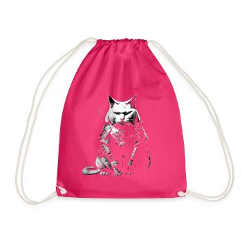 Cool Samurai Cat - Drawstring Bag - fuchsia - Front