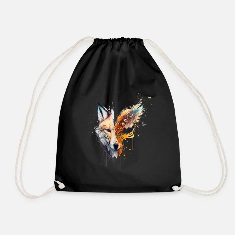 Beautiful fox head that is blown away by the wind - Drawstring Bag - black
