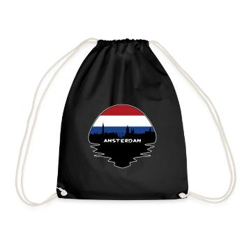 Amsterdam Niederlande Flagge Skyline Silhouette Trav - Turnbeutel - Schwarz - Vorne
