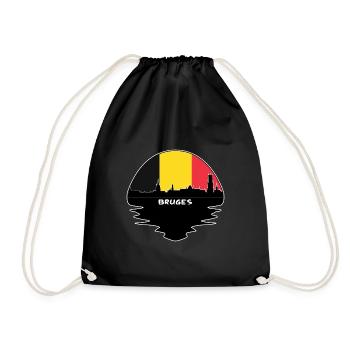Bruges Belgium Flag Skyline Silhouette Travel - Drawstring Bag - black - Front