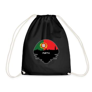 Porto Portugal Flag Skyline Silhouette Travel - Drawstring Bag - black - Front