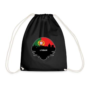 Lisbon Portugal Flag Skyline Silhouette Travel - Drawstring Bag - black - Front