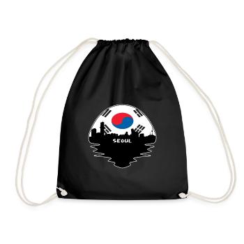 Seoul South Korea Flag Skyline Silhouette Travel - Drawstring Bag - black - Front