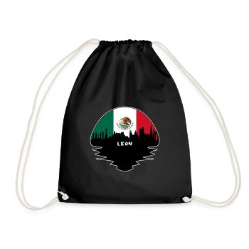 Leon Mexiko Flagge Skyline Silhouette Reisen - Turnbeutel - Schwarz - Vorne