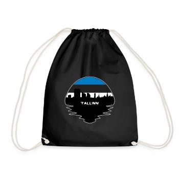 Tallinn Estonia Flag Skyline Silhouette Travel - Drawstring Bag - black - Front