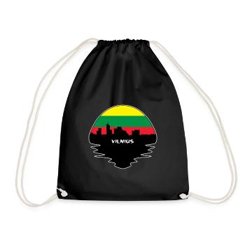 Vilnius Lithuania Flag Skyline Silhouette Travel - Drawstring Bag - black - Front